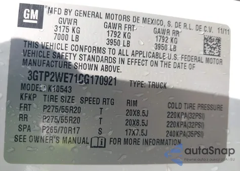 2012 GMC Sierra 1500 Slt from USA, damaged, VIN 3GTP2WE71CG170921